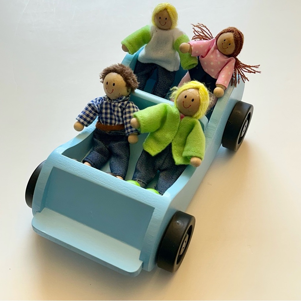 Melissa & Doug Light Blue Wooden Toy Car with Figures